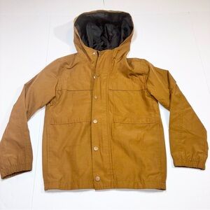 Old Navy Brown Rain Jacket Boys Small (4-6) Utility Snaps Zipper Hood Pockets